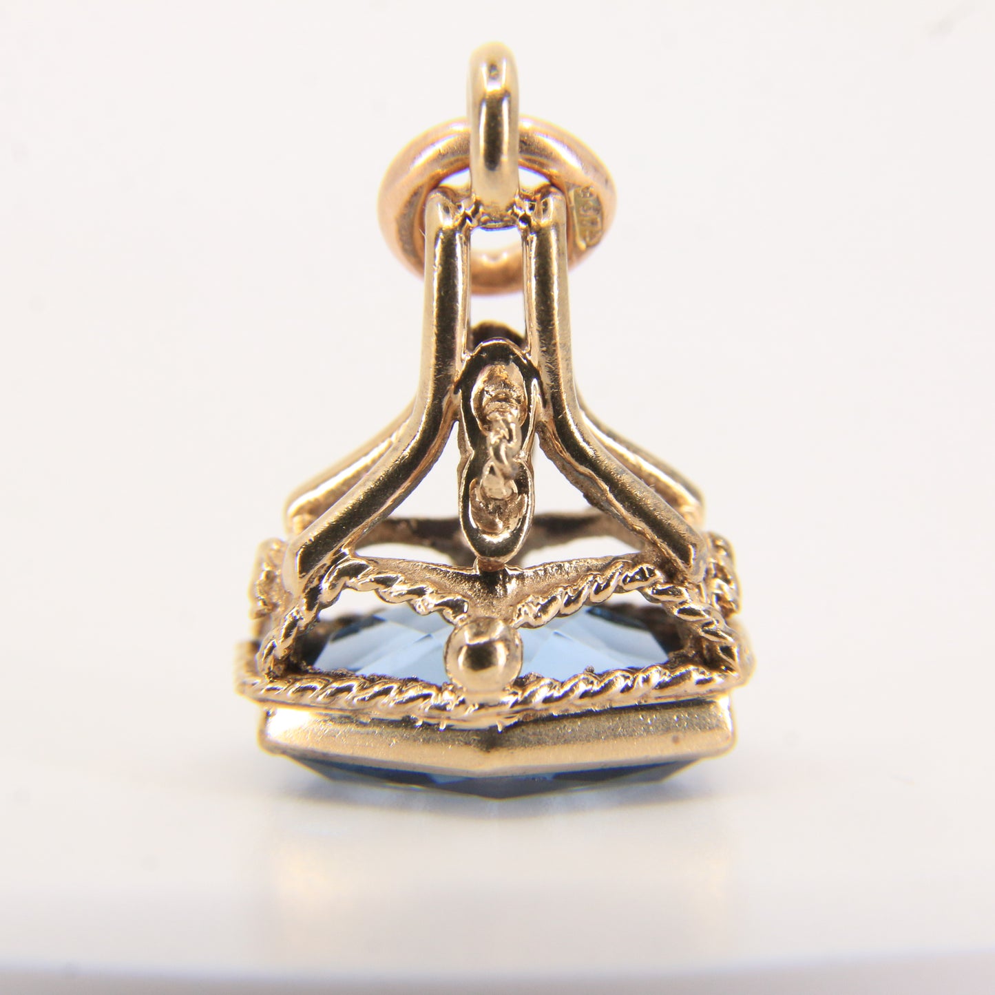 Vintage 9ct Hallmarked Blue Spinel Drop Fob Pendant Charm 9 Carat Yellow Gold