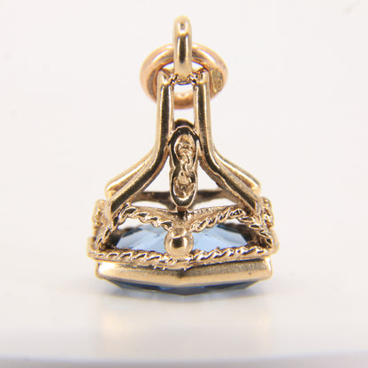 Vintage 9ct Hallmarked Blue Spinel Drop Fob Pendant Charm 9 Carat Yellow Gold
