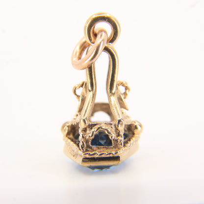 Vintage 9ct Hallmarked Blue Spinel Drop Fob Pendant Charm 9 Carat Yellow Gold