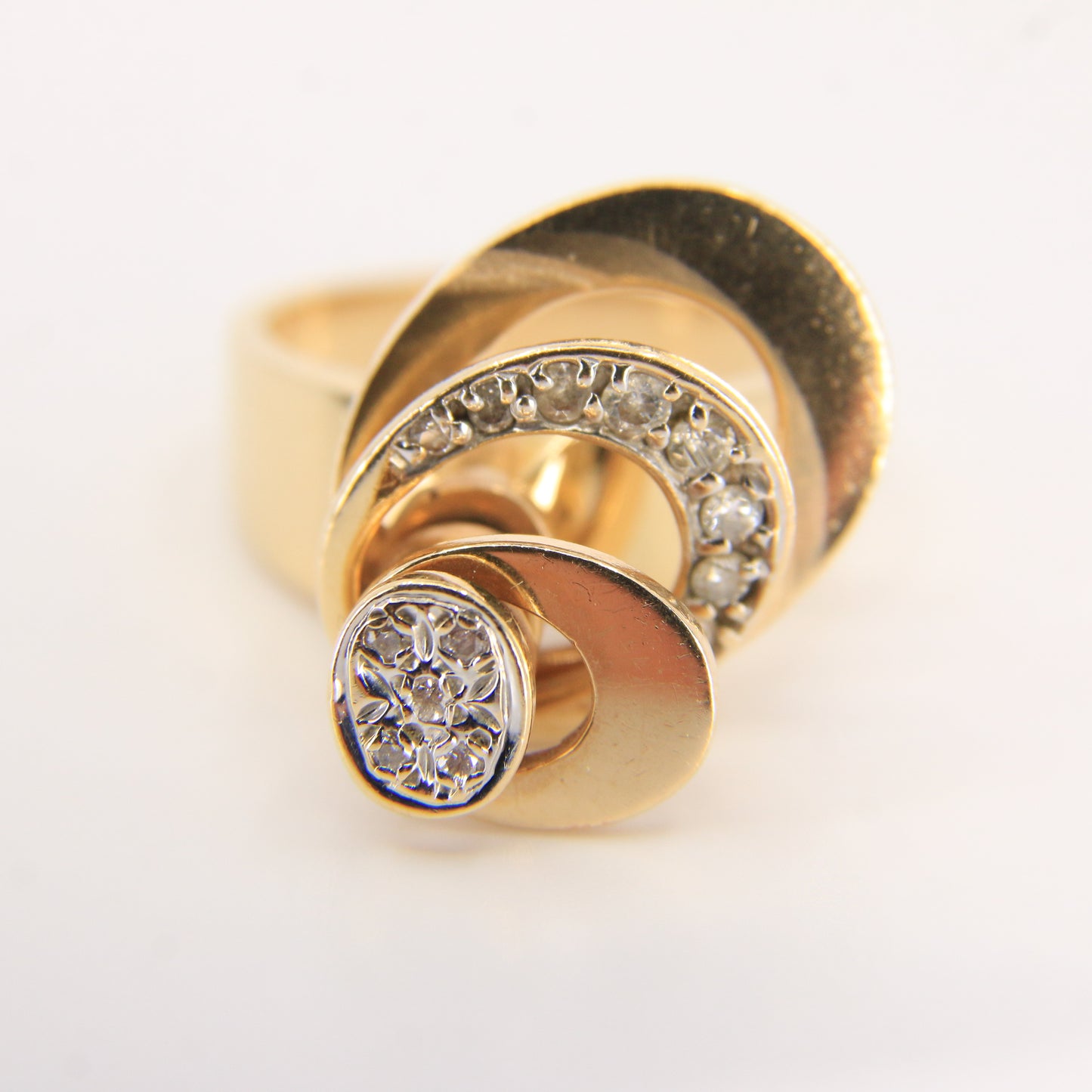 Vintage 14K Gold Diamond Spinner Ring UK SIZE O Moving Dress Ring Boxed