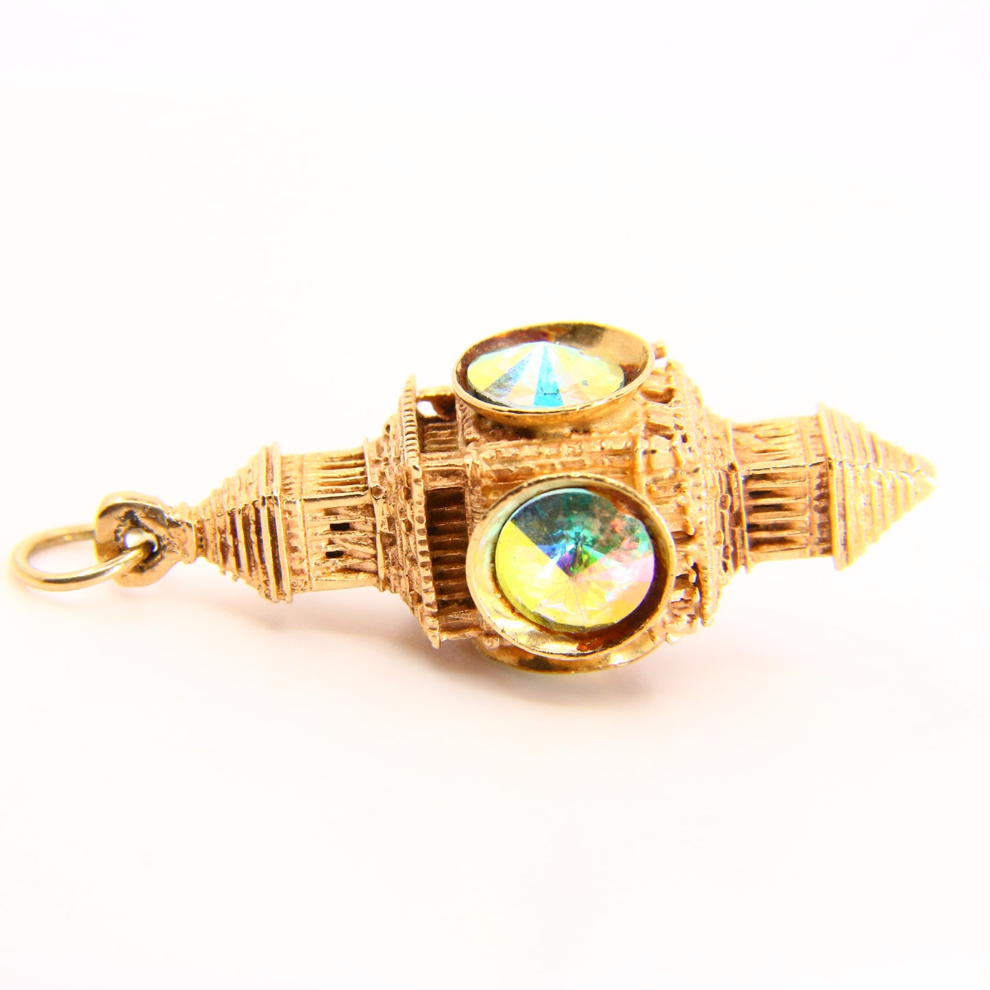 Vintage 9ct Gold Lantern Charm Pendant Clock Tower set with Multicolour Gems