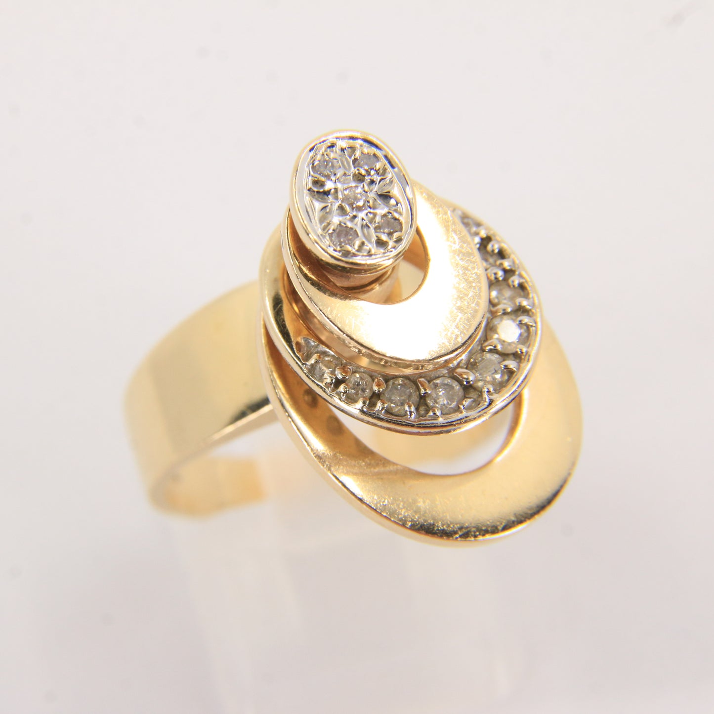 Vintage 14K Gold Diamond Spinner Ring UK SIZE O Moving Dress Ring Boxed