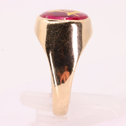 Vintage 9ct Hallmarked Gold Masonic Ruby Ring Square & Compass Mason Ring Boxed