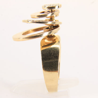 Vintage 14K Gold Diamond Spinner Ring UK SIZE O Moving Dress Ring Boxed