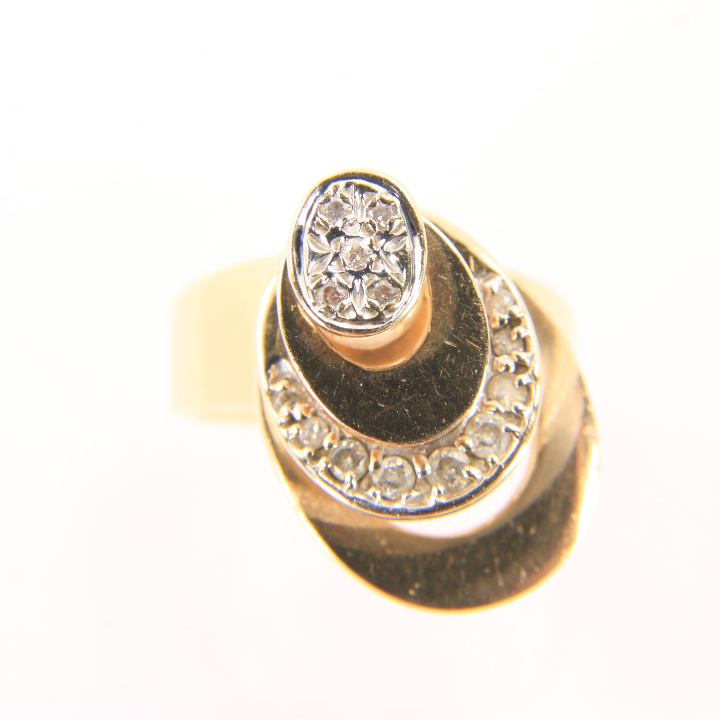 Vintage 14K Gold Diamond Spinner Ring UK SIZE O Moving Dress Ring Boxed