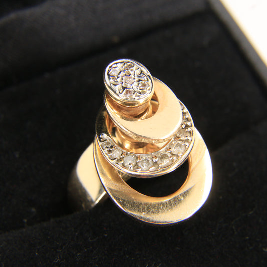 Vintage 14K Gold Diamond Spinner Ring UK SIZE O Moving Dress Ring Boxed