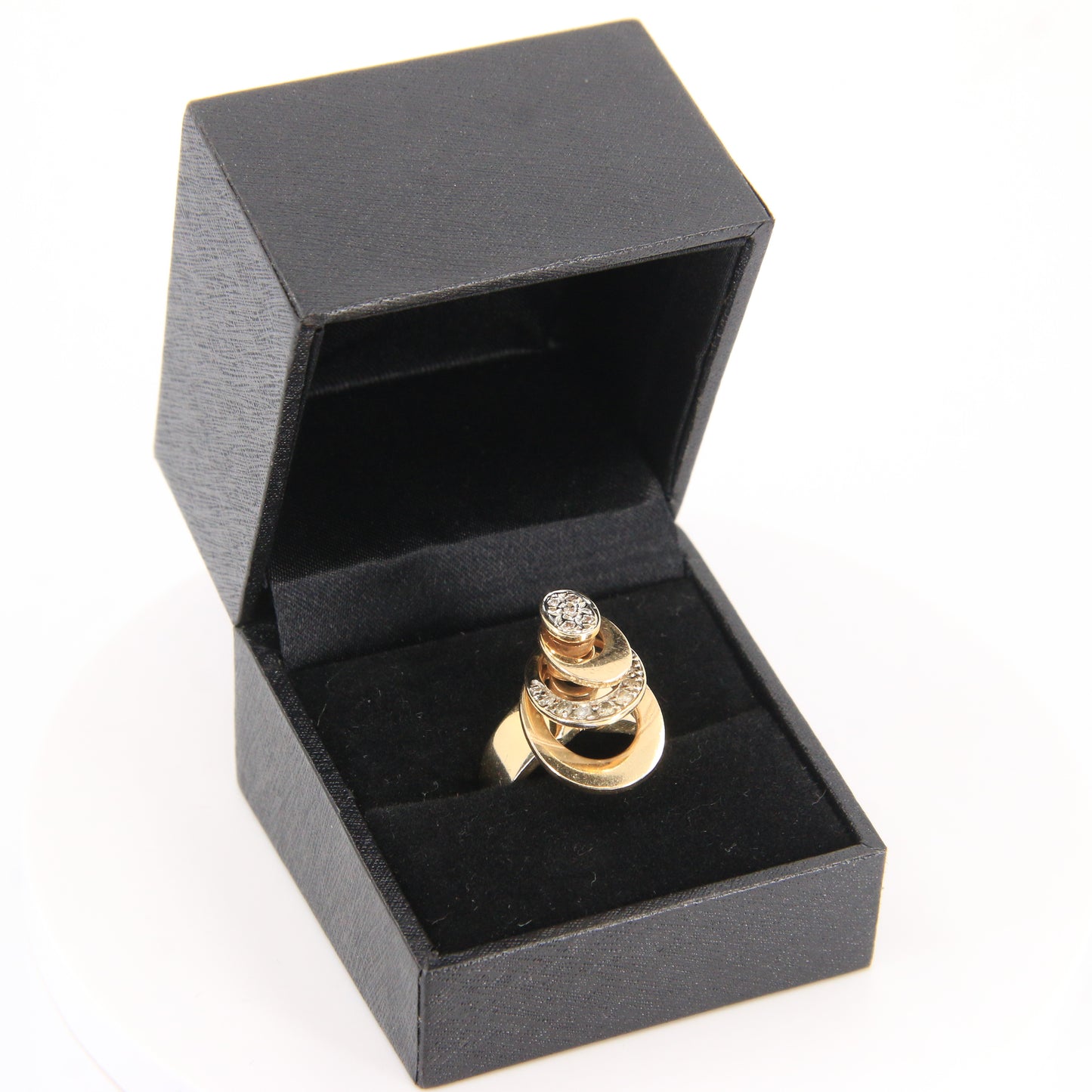 Vintage 14K Gold Diamond Spinner Ring UK SIZE O Moving Dress Ring Boxed
