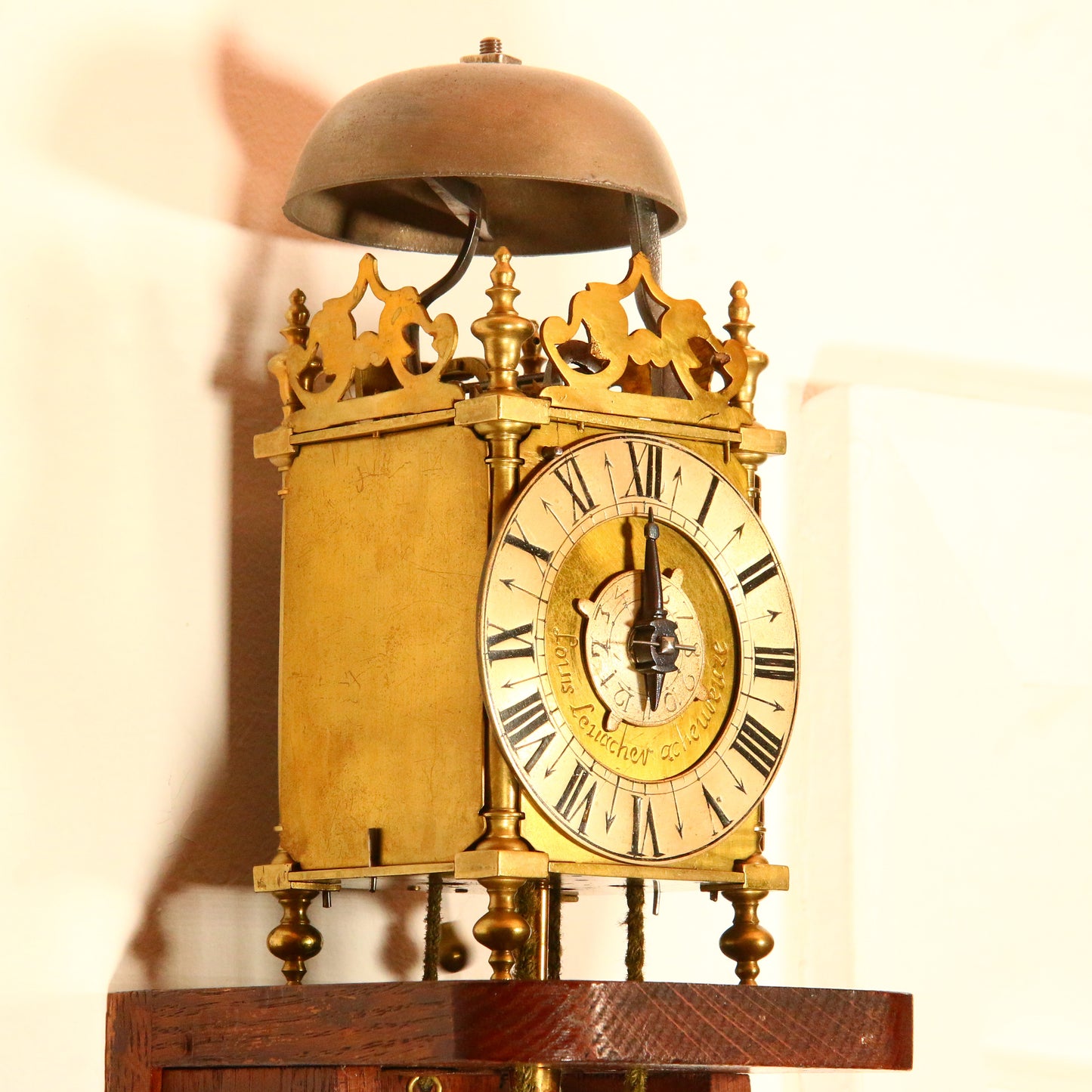 Antique 1759 French Louis Le Vacher Verge Lantern Clock Alarm Clock Brass on Shelf