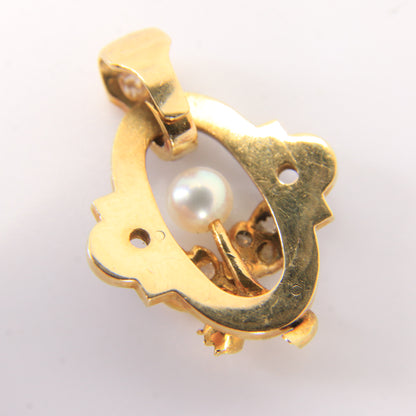 Antique 18ct Gold French Blue Enamel Pendant Old Cut Diamond Pearl Floral Charm