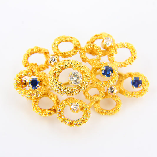 Vintage 18ct Diamond & Sapphire Gold Brooch Pendant, Textured Gold