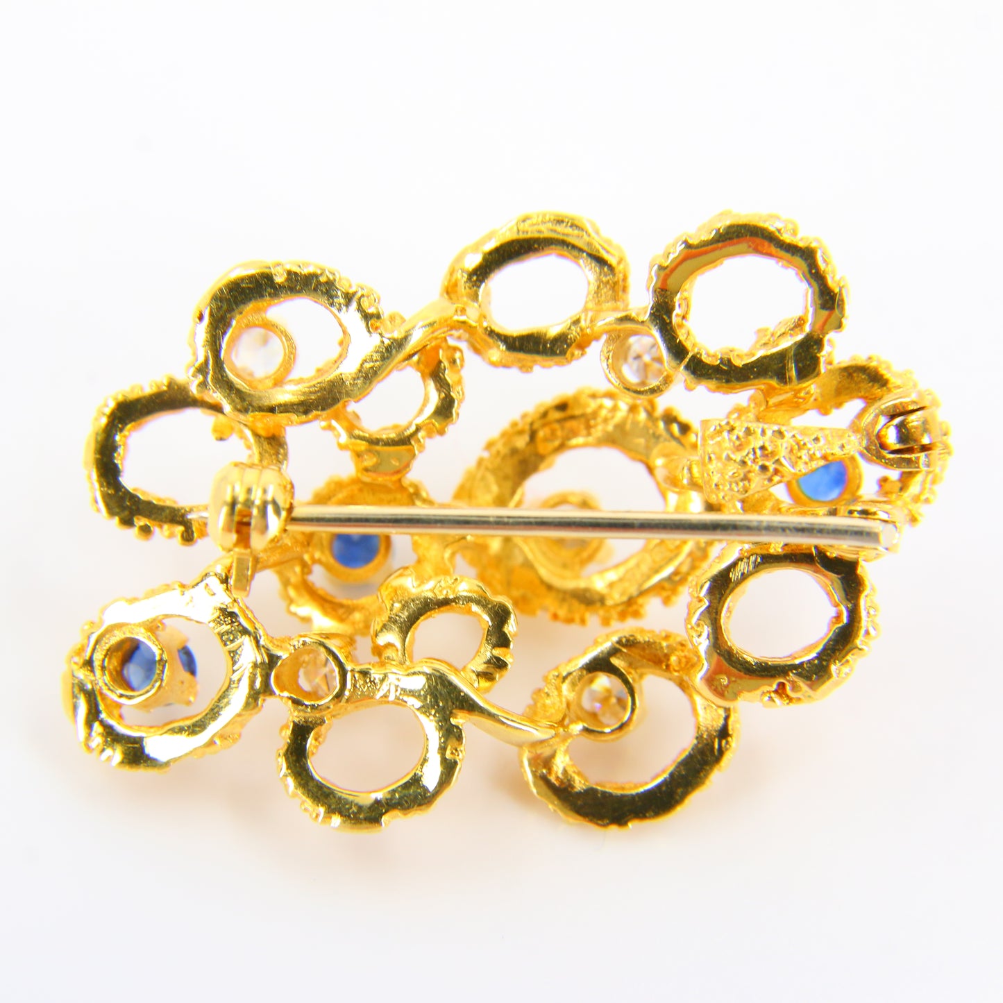 Vintage 18ct Diamond & Sapphire Gold Brooch Pendant, Textured Gold