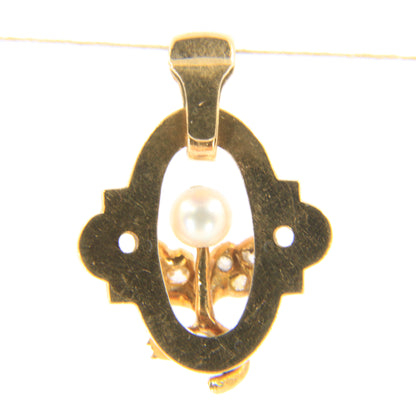 Antique 18ct Gold French Blue Enamel Pendant Old Cut Diamond Pearl Floral Charm