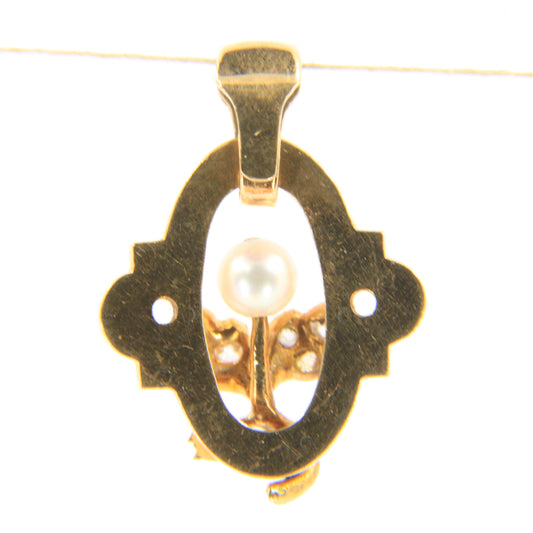 Antique 18ct Gold French Blue Enamel Pendant Old Cut Diamond Pearl Floral Charm