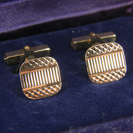 Vintage 9ct Hallmarked Yellow Gold Cufflinks London 1964 Mens Gift Set Boxed