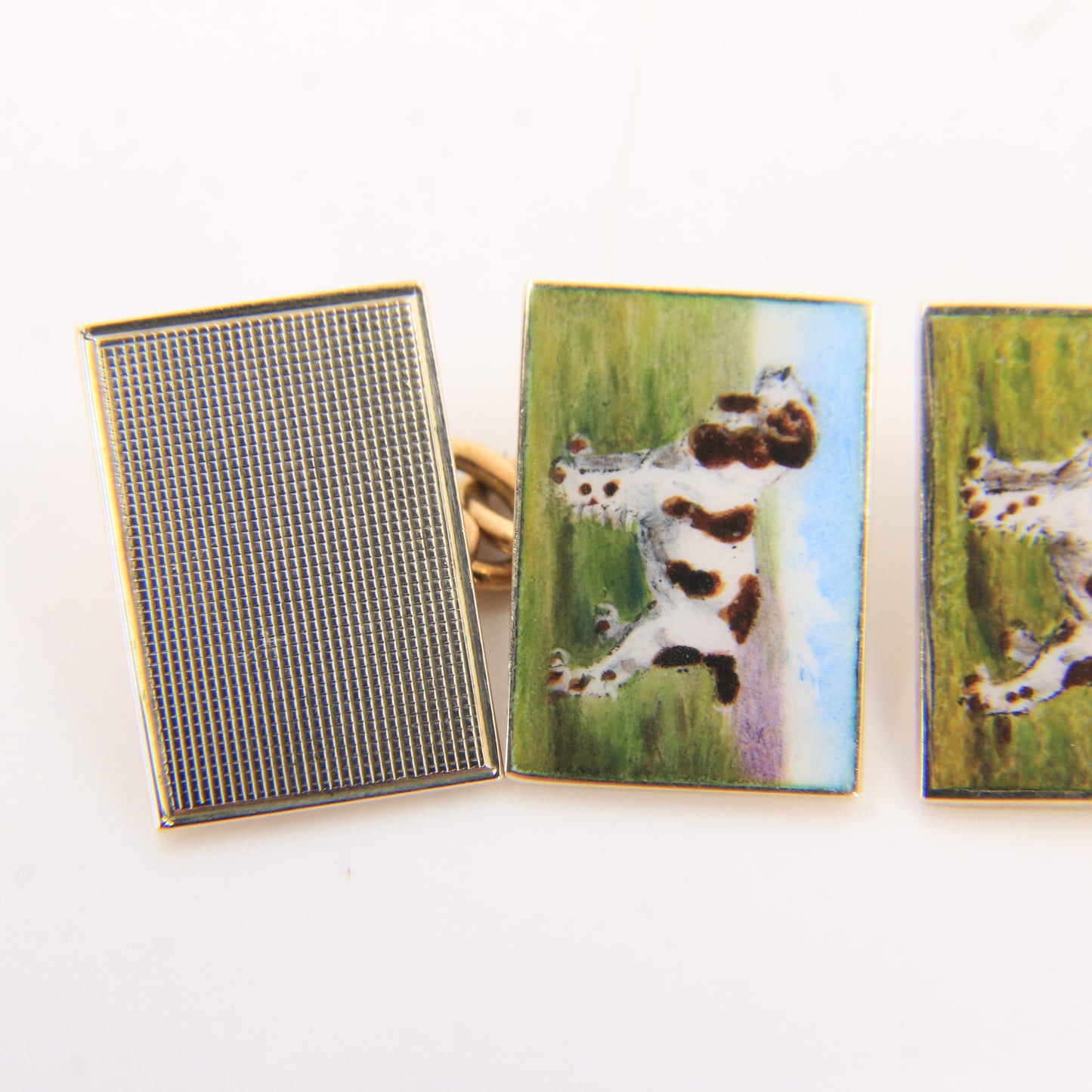 Antique 9ct Hallmarked Yellow Gold Enamel Spaniel Dog Cufflinks 1935 Boxed Gift