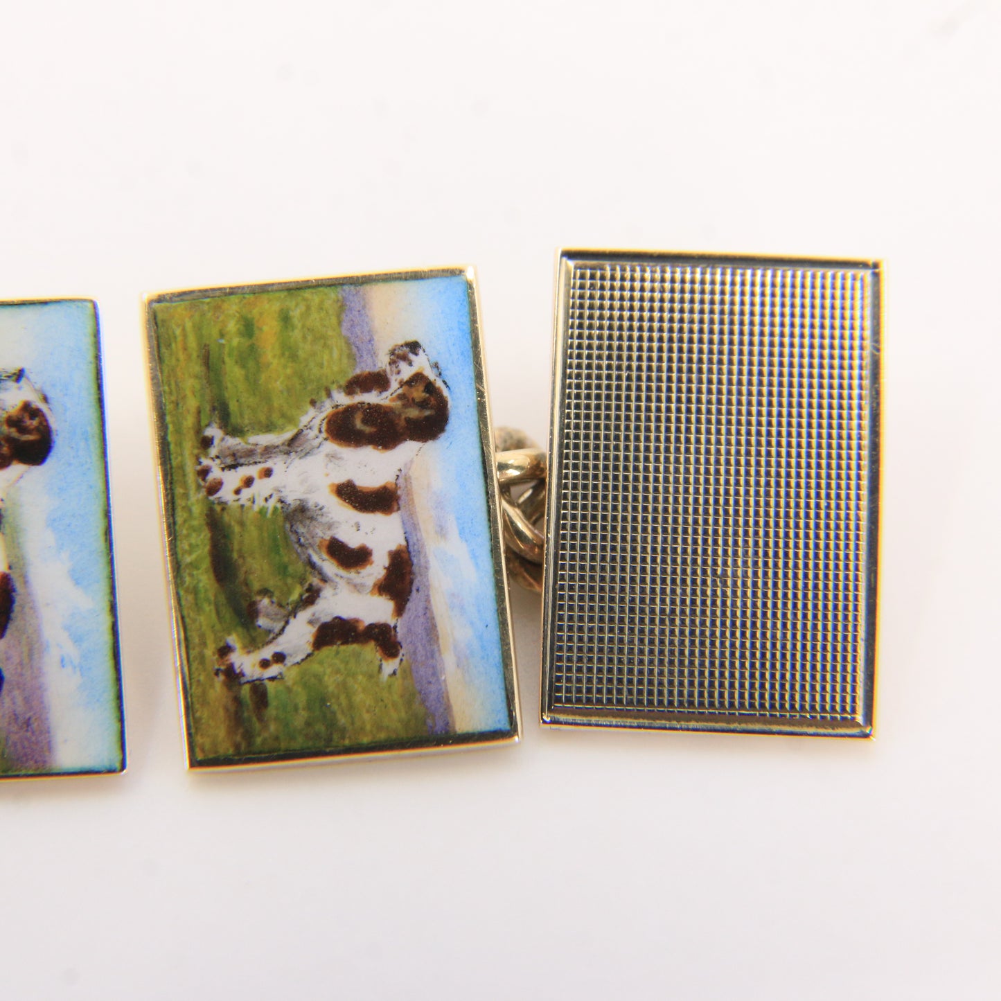 Antique 9ct Hallmarked Yellow Gold Enamel Spaniel Dog Cufflinks 1935 Boxed Gift