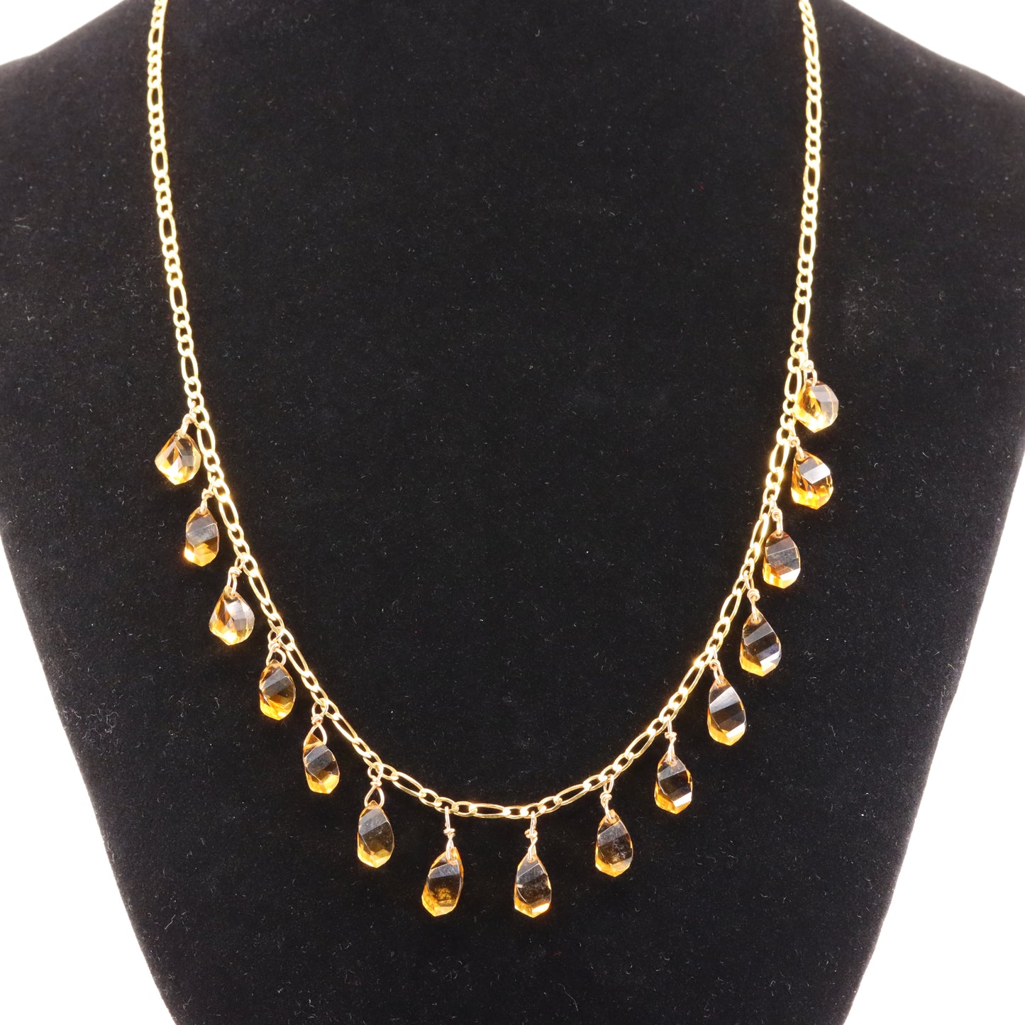 Vintage 9ct Hallmarked Gold 18 inch Citrine Drop Chain Necklace Boxed Gift