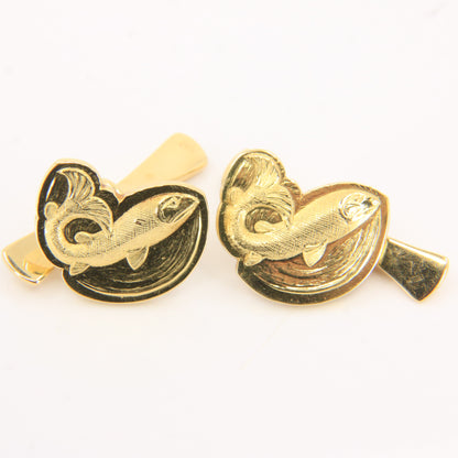 Vintage 18ct Yellow Gold Trout Fish Cufflinks Malcolm Appleby 1990 Boxed Gift