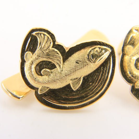 Vintage 18ct Yellow Gold Trout Fish Cufflinks Malcolm Appleby 1990 Boxed Gift