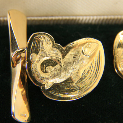 Vintage 18ct Yellow Gold Trout Fish Cufflinks Malcolm Appleby 1990 Boxed Gift