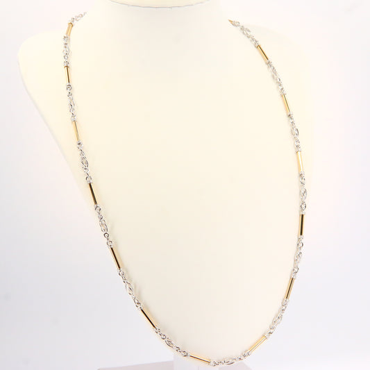 Vintage 9ct Yellow & White Gold Chain Barrel Necklace 24 INCH Art Nouveau Boxed Gift