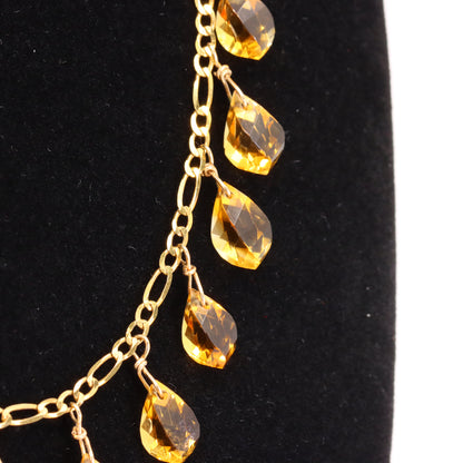 Vintage 9ct Hallmarked Gold 18 inch Citrine Drop Chain Necklace Boxed Gift