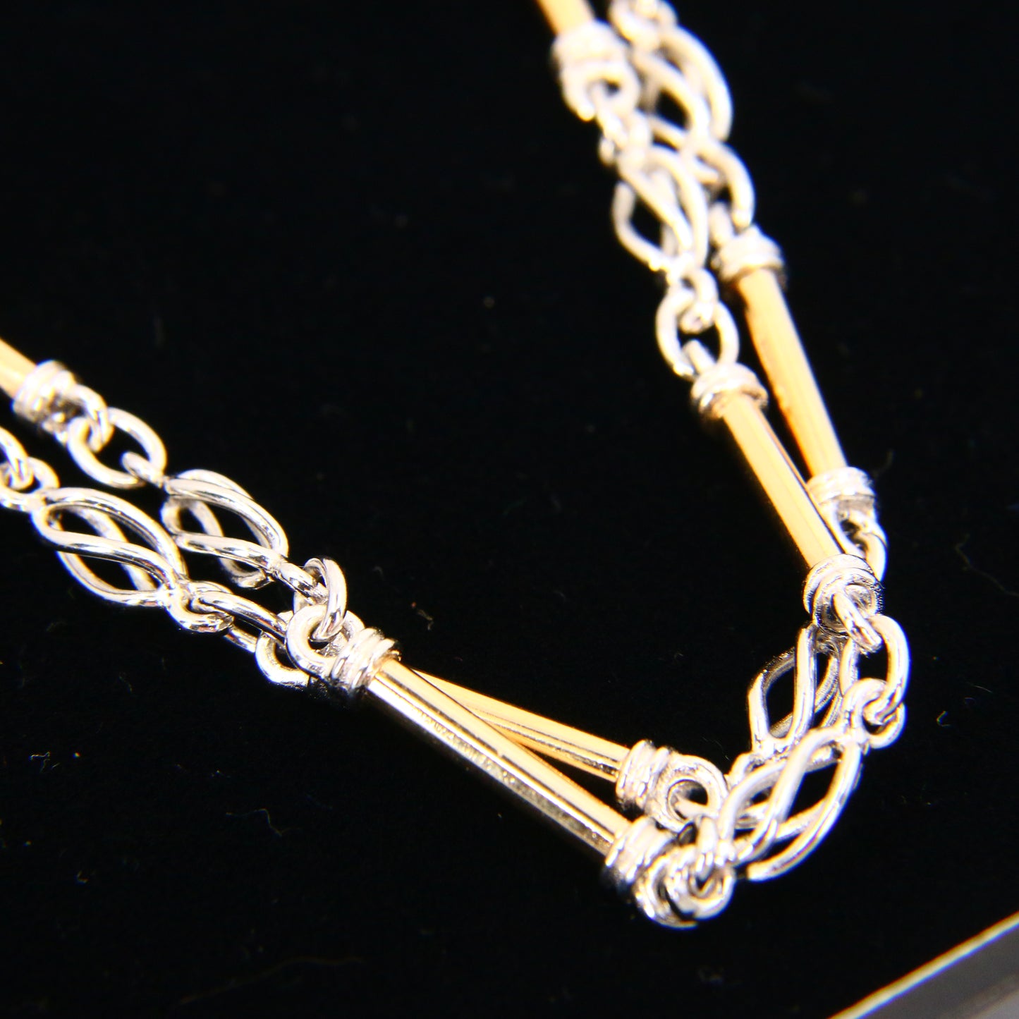 Vintage 9ct Yellow & White Gold Chain Barrel Necklace 24 INCH Art Nouveau Boxed Gift