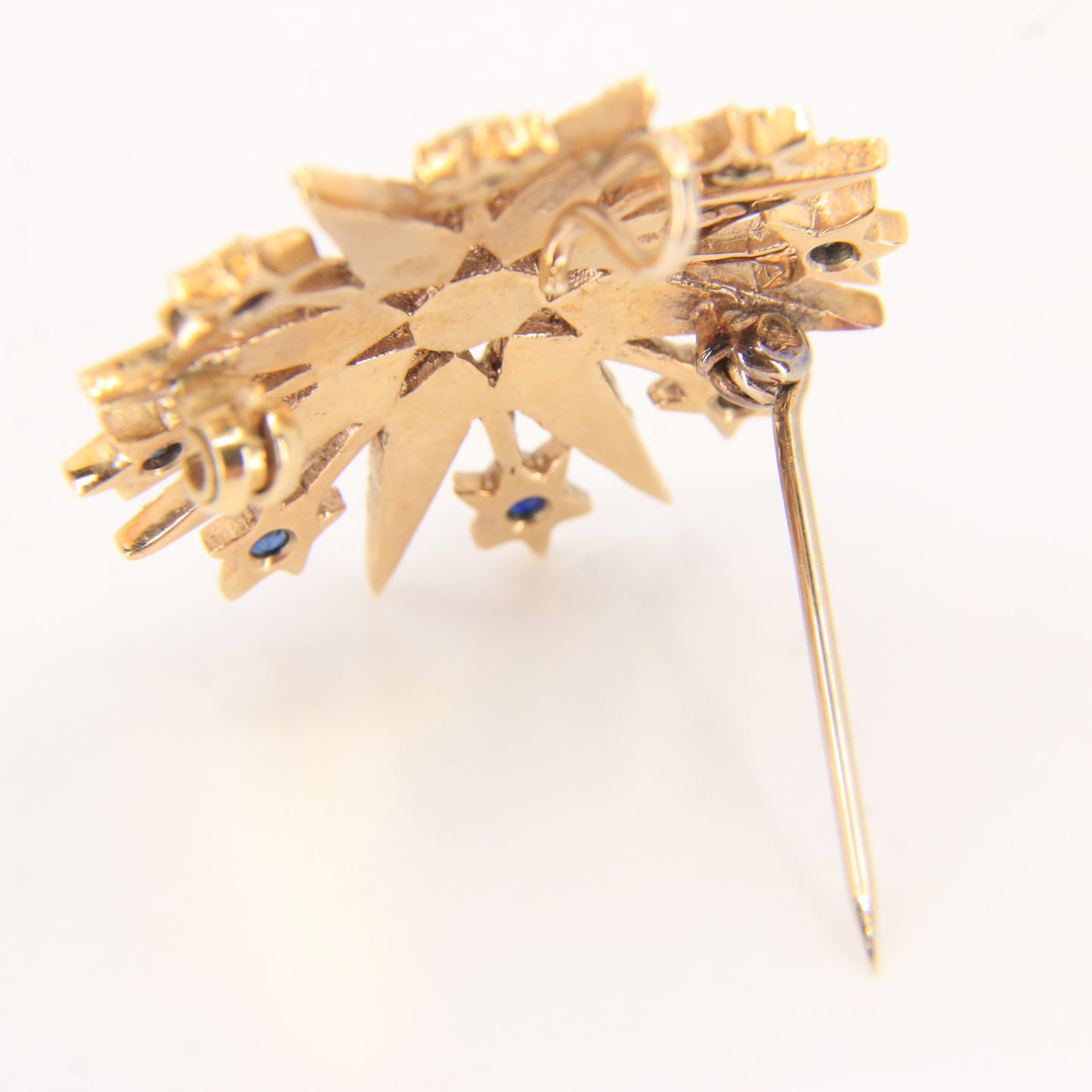 Vintage 9ct Hallmarked Yellow Gold Sapphire Seed Pearl Star Pendant Brooch