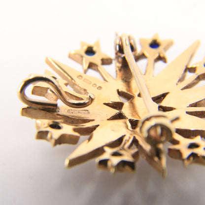 Vintage 9ct Hallmarked Yellow Gold Sapphire Seed Pearl Star Pendant Brooch