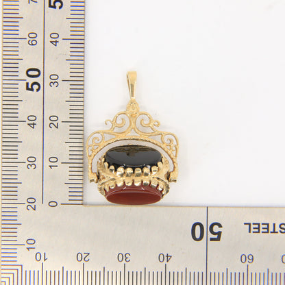 Vintage 9ct Hallmarked Gold Triple Spinner Pendant Tigers Eye Carnelian Onyx