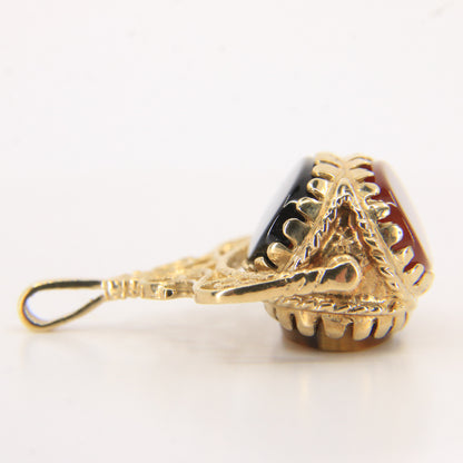 Vintage 9ct Hallmarked Gold Triple Spinner Pendant Tigers Eye Carnelian Onyx