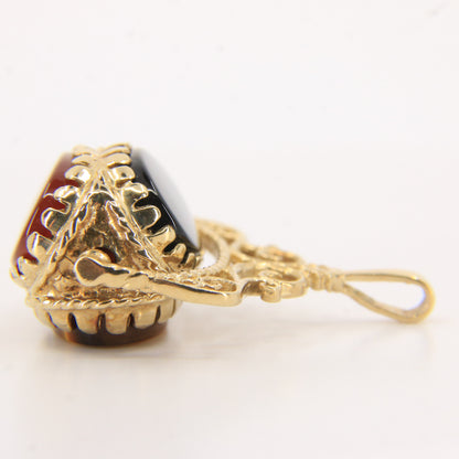 Vintage 9ct Hallmarked Gold Triple Spinner Pendant Tigers Eye Carnelian Onyx