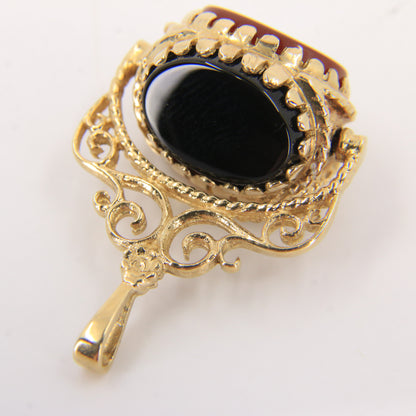 Vintage 9ct Hallmarked Gold Triple Spinner Pendant Tigers Eye Carnelian Onyx