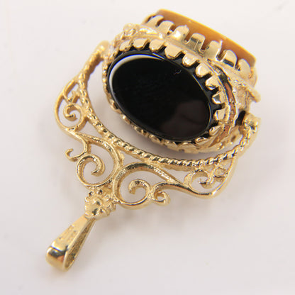 Vintage 9ct Hallmarked Gold Triple Spinner Pendant Tigers Eye Carnelian Onyx