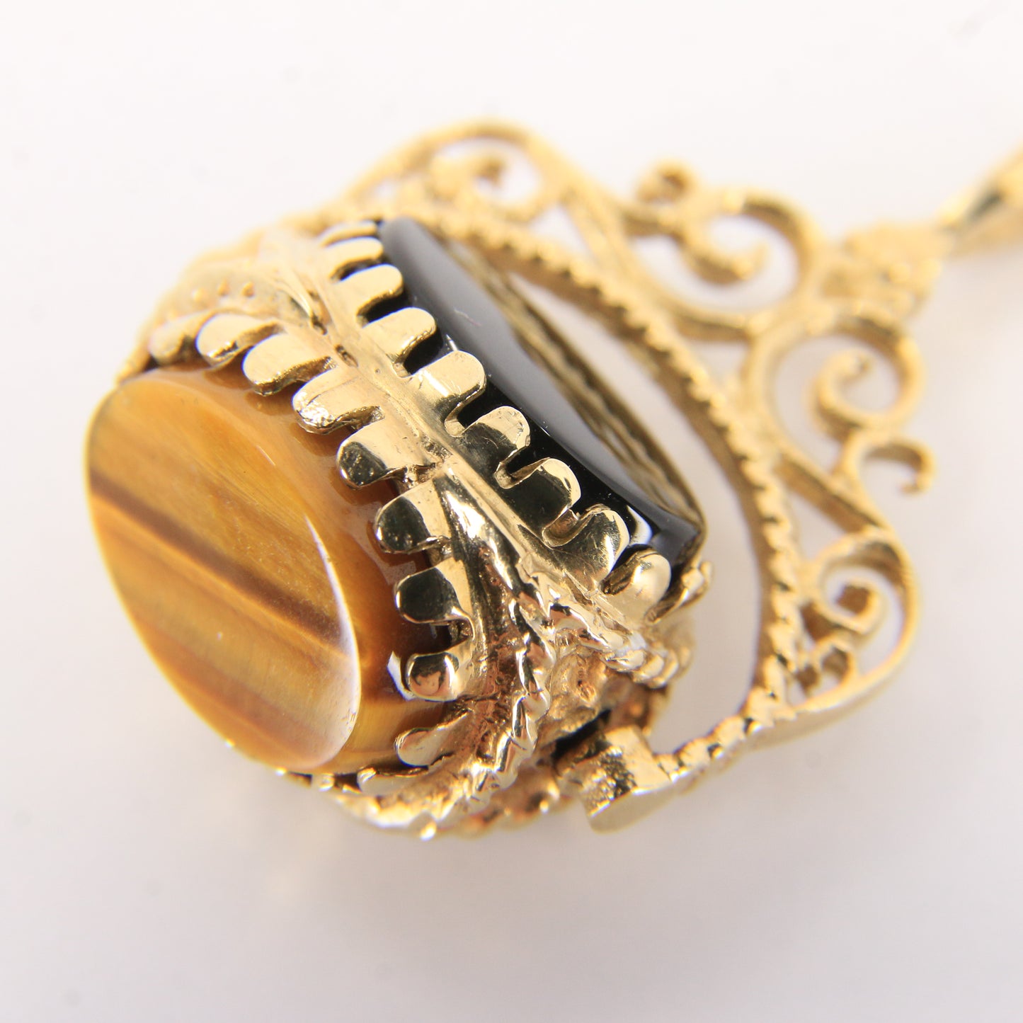 Vintage 9ct Hallmarked Gold Triple Spinner Pendant Tigers Eye Carnelian Onyx