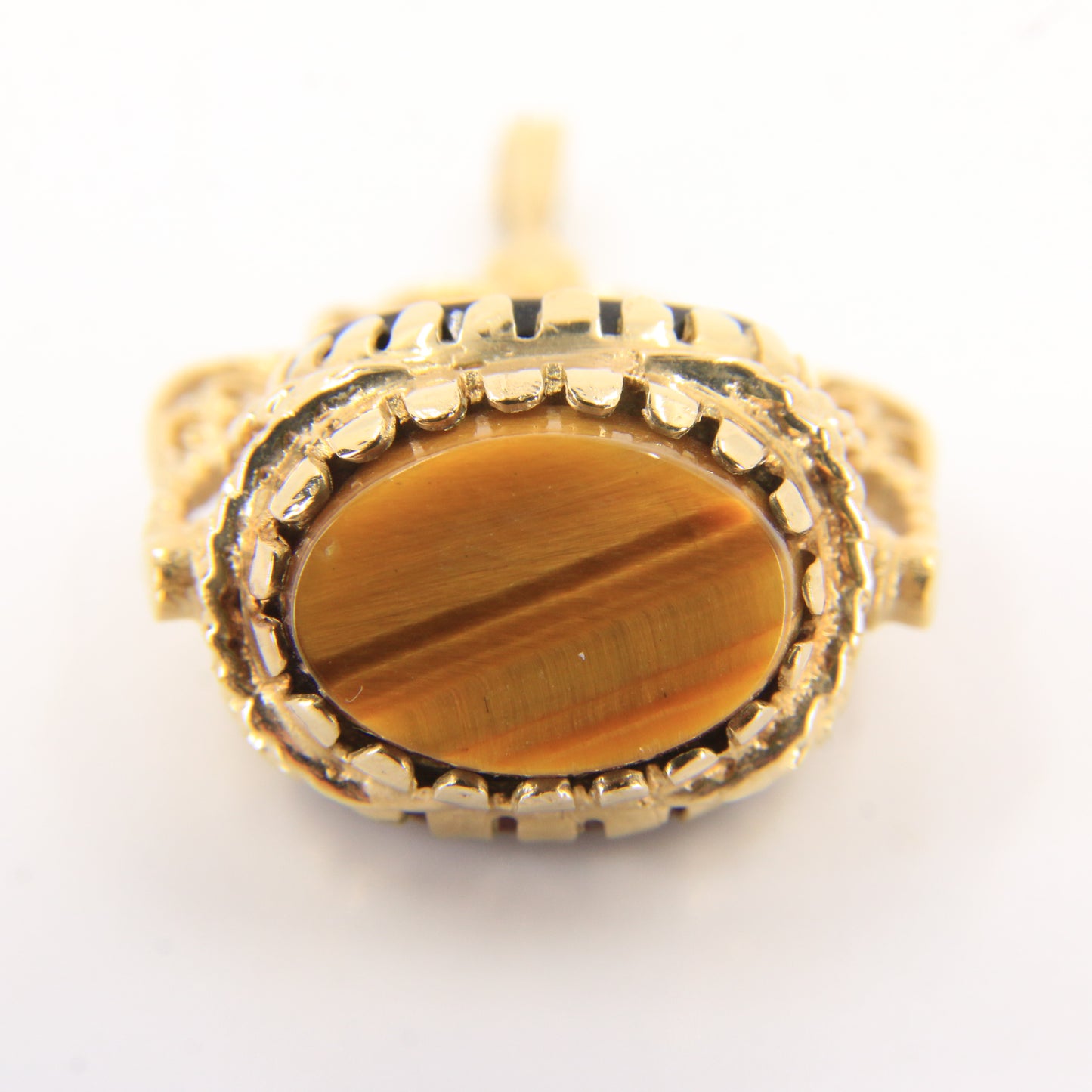 Vintage 9ct Hallmarked Gold Triple Spinner Pendant Tigers Eye Carnelian Onyx