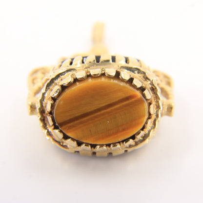 Vintage 9ct Hallmarked Gold Triple Spinner Pendant Tigers Eye Carnelian Onyx