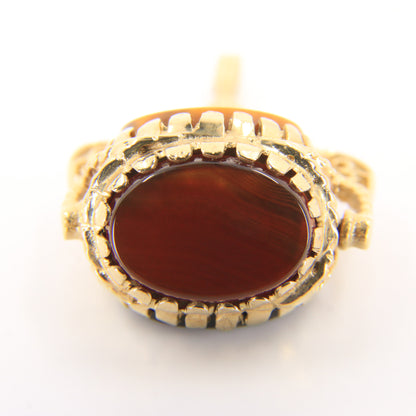 Vintage 9ct Hallmarked Gold Triple Spinner Pendant Tigers Eye Carnelian Onyx