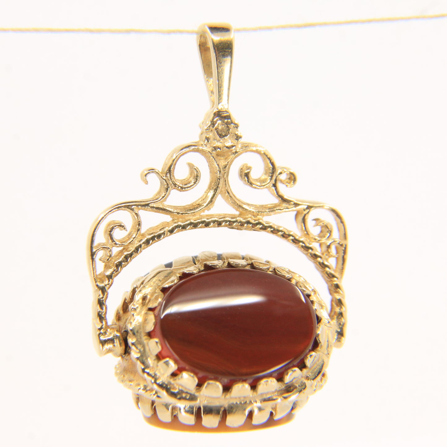 Vintage 9ct Hallmarked Gold Triple Spinner Pendant Tigers Eye Carnelian Onyx