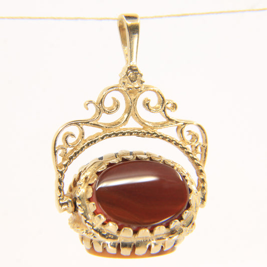 Vintage 9ct Hallmarked Gold Triple Spinner Pendant Tigers Eye Carnelian Onyx