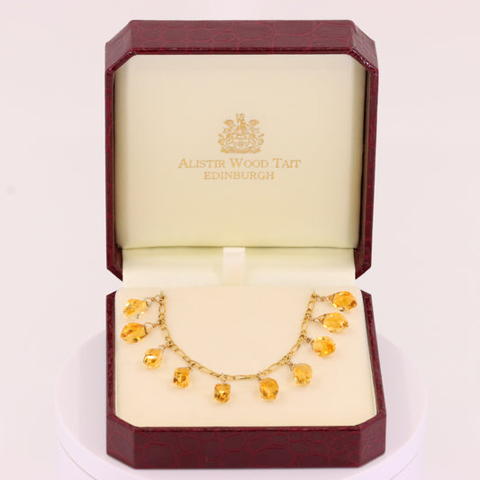 Vintage 9ct Hallmarked Gold 18 inch Citrine Drop Chain Necklace Boxed Gift