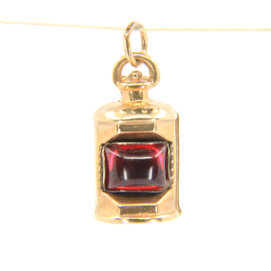 Vintage 9ct Gold Hallmarked Nautical Lantern Charm Red Port Pendant