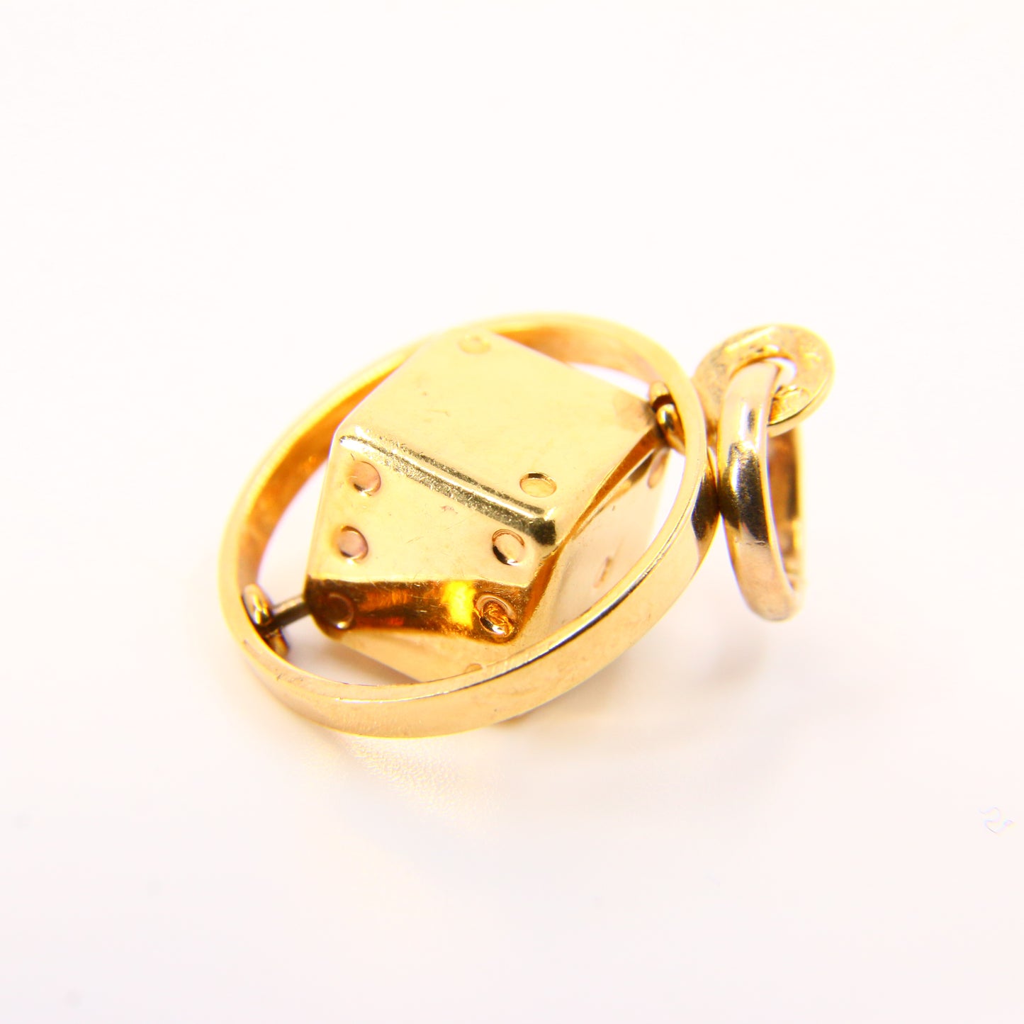 Vintage 9ct Spinning Dice Charm Hallmarked Yellow Gold Lucky Dice Pendant