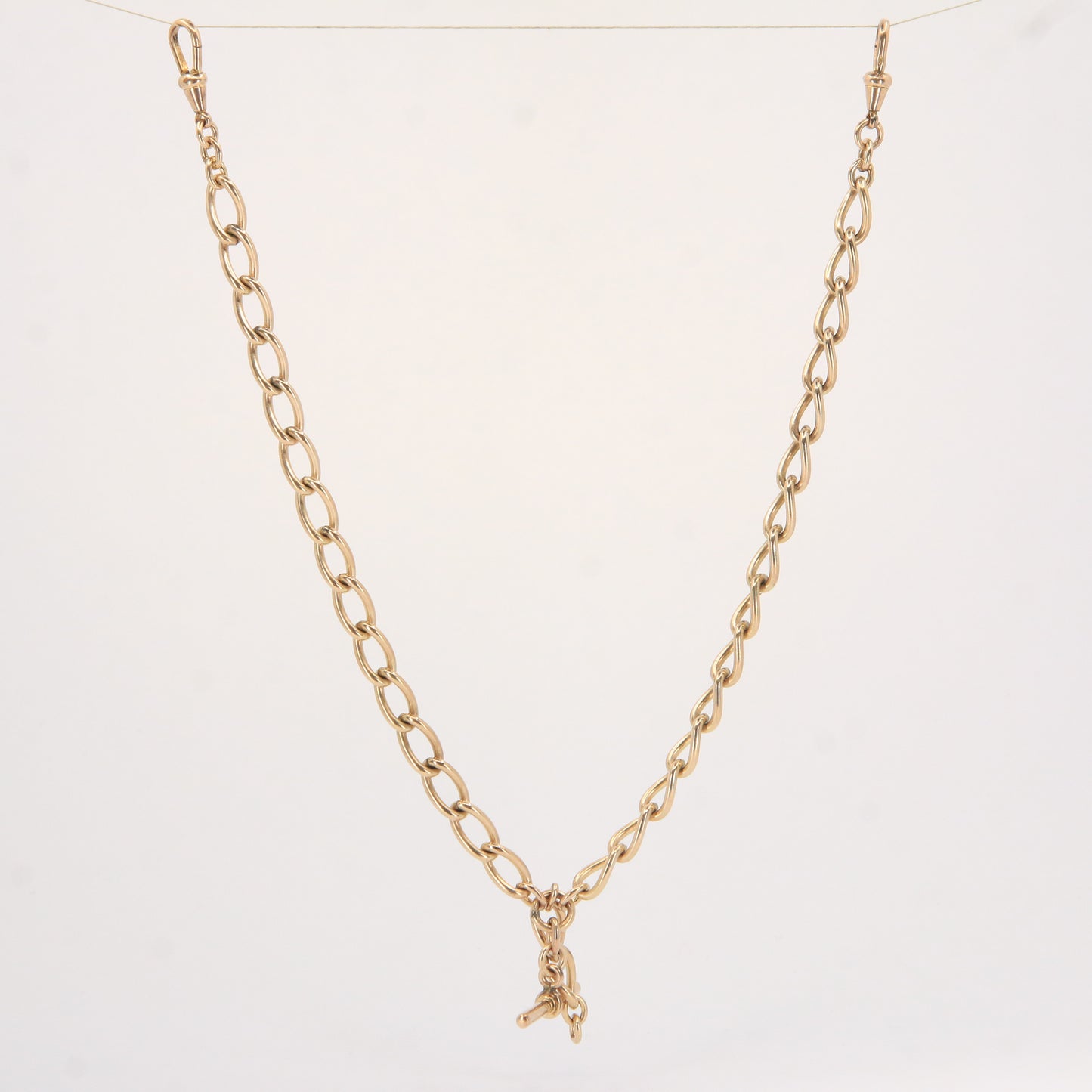 Antique Rolled Gold Double Albert Watch Chain 15" Pocket Watch T-Bar & Clasps