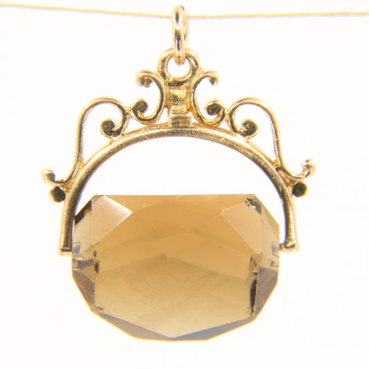 Vintage 9ct Hallmarked Yellow Gold Quartz Spinner Pendant Charm Ornate Setting