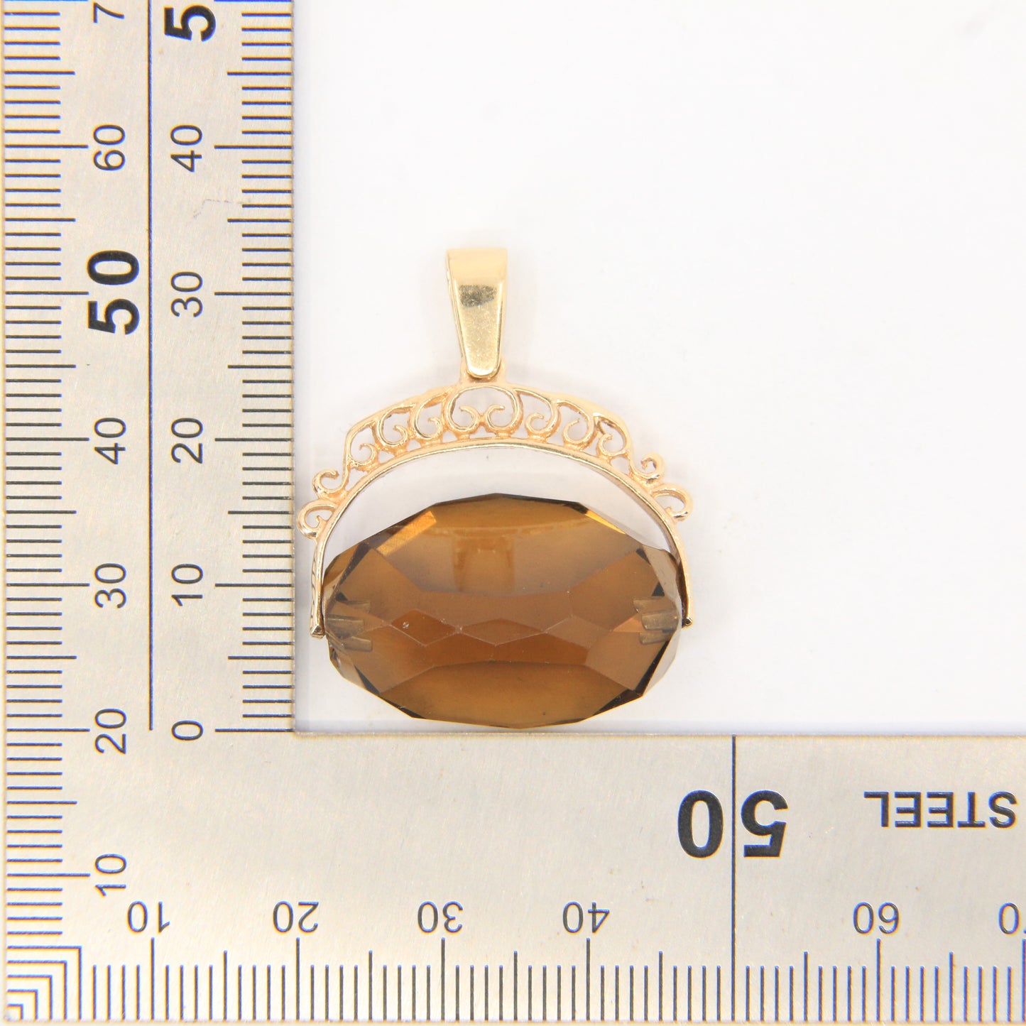 Vintage 9ct Hallmarked Yellow Gold Smokey Quartz Spinner Pendant Ornate Charm