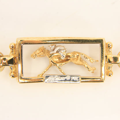 14K Gold Horse & Jockey Bracelet 7.75" Darren K Moore Paddock & Post