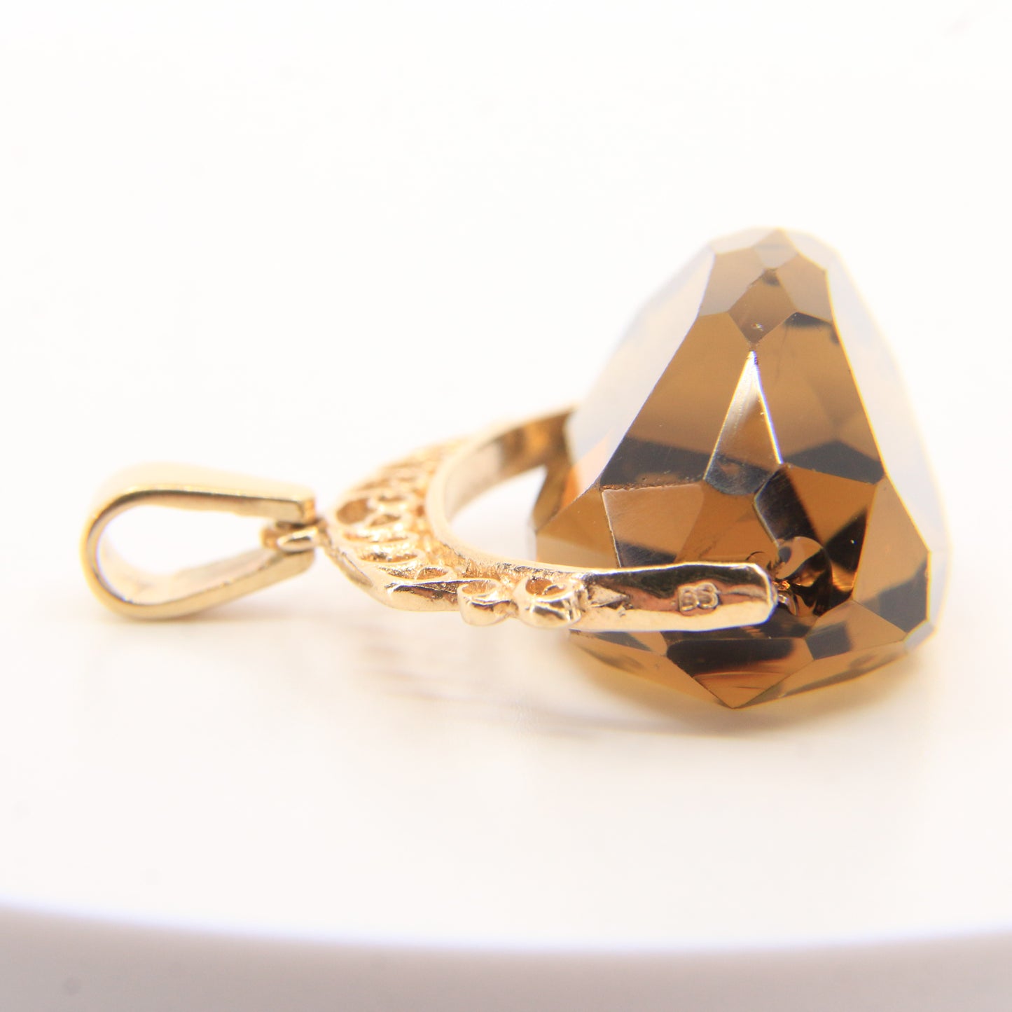 Vintage 9ct Hallmarked Yellow Gold Smokey Quartz Spinner Pendant Ornate Charm