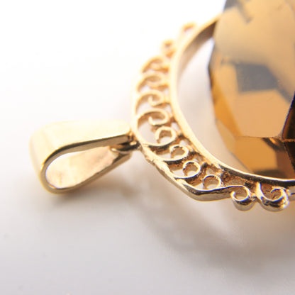 Vintage 9ct Hallmarked Yellow Gold Smokey Quartz Spinner Pendant Ornate Charm