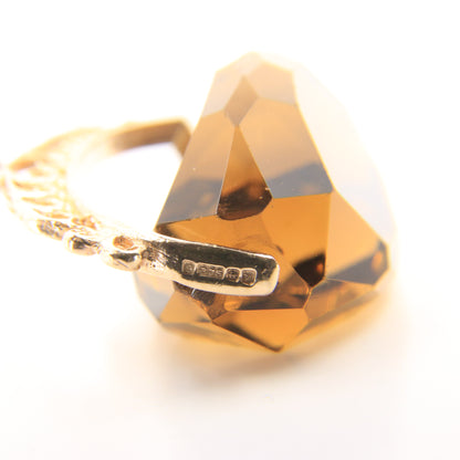 Vintage 9ct Hallmarked Yellow Gold Smokey Quartz Spinner Pendant Ornate Charm